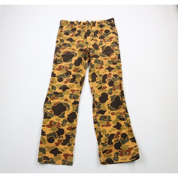 Vintage 70s Streetwear Mens 36x30 Frogskin Camouflage Flared Wide Leg Pants USA - Picture 1 of 16